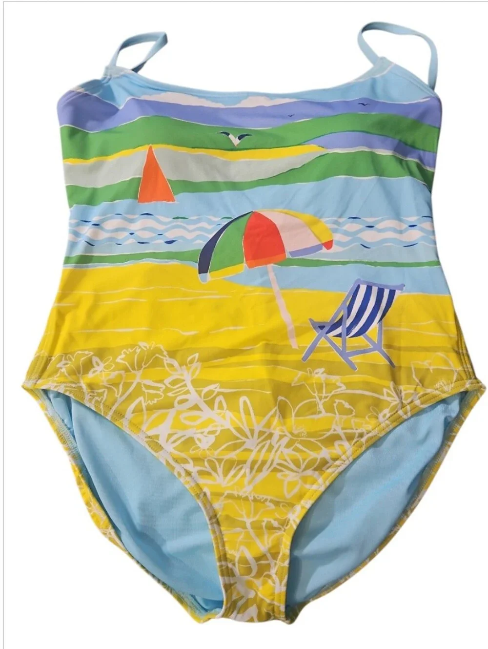 Kate Spade Summer Day Tie Back One Piece Swimsuit Multi Beach Graphic L NWT